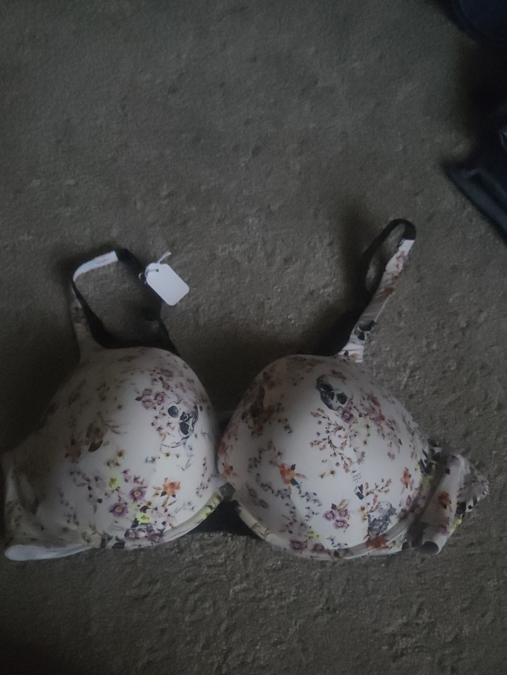 Floral Print T-Shirt Bra - Cream with Multicolor Blossoms